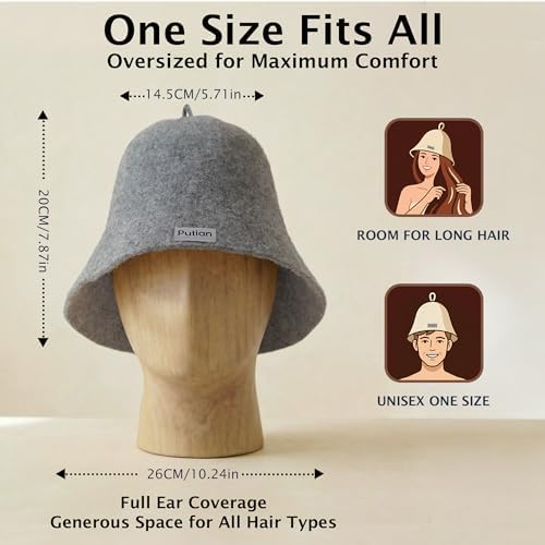 PuTian 100% Merino Wool Sauna Hat for Men & Women One Size Soft Sauna Cap Russian Banya Hat for Steam Room, Sauna, Banya