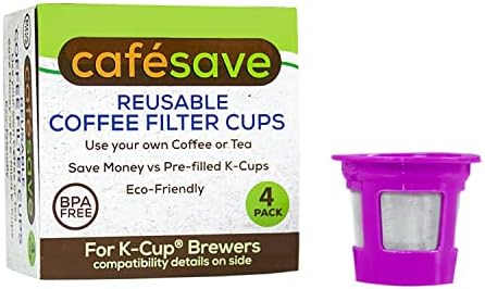 Perfect Pod 1-Stream Cafe Save Reusable K Cup Pod Coffee Filters - Refillable Coffee Pod Capsules with Built-In, Integrated Mesh Strainer for use with Keurig & Select Single Cup Coffee Makers, 4-Pack