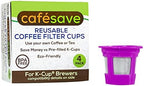 Perfect Pod 1-Stream Cafe Save Reusable K Cup Pod Coffee Filters - Refillable Coffee Pod Capsules with Built-In, Integrated Mesh Strainer for use with Keurig & Select Single Cup Coffee Makers, 4-Pack