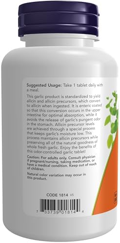 NOW Foods Supplements, Garlic 5,000 (Allium sativum), Enteric Coated, Odor Controlled, 90 Tablets