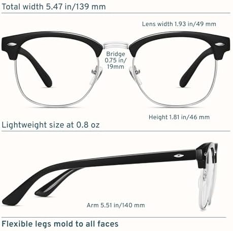CCVOO 3 Pack Reading Glasses Blue Light Blocking, Retro Semi Rimless Readers for Men Women, Round Eyewear Filter UV400