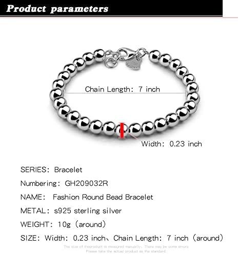 H&Beautimer 925 Sterling Silver 4-10MM Ball Chain Bracelet For Women's - Italian Handmade Bead Chain Bracelet 5''5.7''6.3''6.7''7.5''8''8.3''8.5''9 Inch Rose Gold Party Jewelry