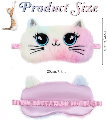 2 PCS Kids Sleep Mask, Plush Cat Sleeping Eye Mask, Sleep Masks for Women Girls Teens, Night Eyeshade Cover for Home Travel
