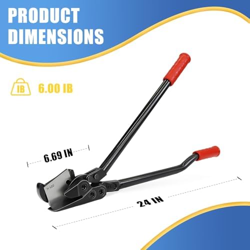 Heavy Duty Strapping Cutter - 24" High Carbon Steel Blade for Steel & Polyester (PET) Strapping 1 1/4" to 2" Width & 0.06" Thickness - Ergonomic Handle for Comfort & Precision Cutting