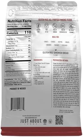 Just About Foods All Purpose Flour Gluten-Free, New Improved Formula, All-Purpose 1:1 Substitute for Wheat Flour, Kosher Certified, 3 lbs Bag for Baking Cookies, Cakes, Muffins and More