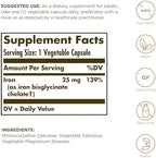Solgar Gentle Iron (Iron Bisglycinate) 25 mg - 90 Vegetable Capsules - Non-Constipating, Gentle on Your Stomach - Gluten Free - 90 Servings