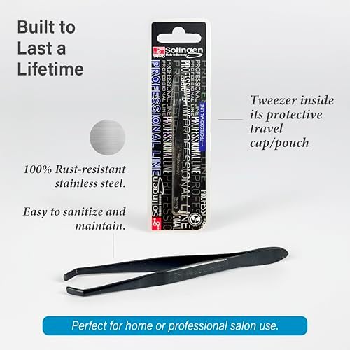 Solingen Germany Slant Tip Stainless Steel Eyebrow & Facial Hair Hand-Filed Made in Germany (Black)