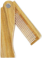 Onedor Handmade 100% Natural Green Sandalwood Fine Tooth Wooden Comb for Men Hair, Beard, and Mustache Styling Pocket Comb With Leather Case (Folding)