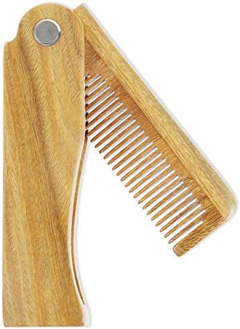 Onedor Handmade 100% Natural Green Sandalwood Fine Tooth Wooden Comb for Men Hair, Beard, and Mustache Styling Pocket Comb With Leather Case (Folding)