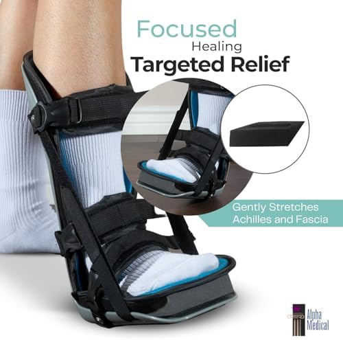 Plantar Fasciitis Adjustable Night Splint. Sleeping boot for foot stretching. P.F. Night Splint with wedge for dorsiflexion. Achilles tendonitis, Heel and Bone Spur, Tendon and Calf Stretching, Arch Pain Treatment. Fits Left & Right Foot. L4398 (Medium)