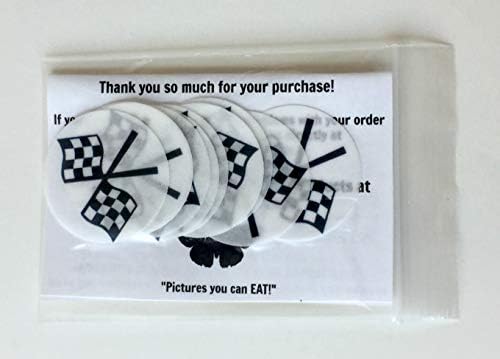 Car Racing Checkered Flag Wafer Paper Toppers 1.5 Inch for Decorating Desserts Cupcakes Birthday Cakes Cookies Pack of 12