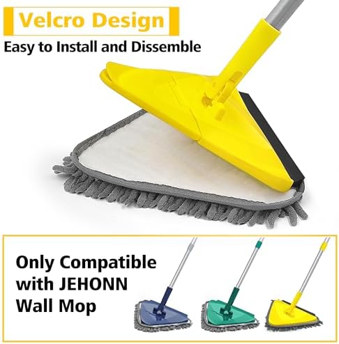 JEHONN Triangle Wall Mop Replacement Heads, 2 PCS Chenille Pads & 2 PCS Microfiber Pads for Wet and Dry Use