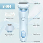 Electric Shaver for Women, 2 in 1 Waterproof Electric Razor, Silk Glide Pro Shaver, Rechargeable Cordless Hair Removal with 2 Removable Heads for Bikini, Leg, Arm, Underarm, Body (Blue)