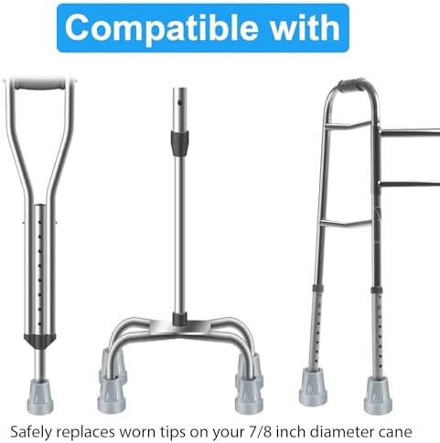 Crutch Tips, 2 Pack 7/8 inch Heavy Duty Replacement Cane Tips Rubber Crutch Tips for Walking Canes, Walking Sticks, Gray