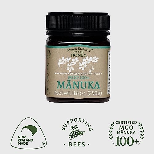 Mason Brothers Raw Manuka Honey MGO 100+ – Certified Monofloral New Zealand Manuka Honey, Traceable Pure Natural Sweetener, 8.8 oz