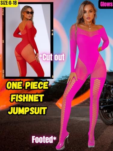 Womens Sexy Full Fishnet Bodysuit, One Piece Mesh Lace Jumpsuit Body Stockings, Rave Club Poster Exotic Dancer Outfit