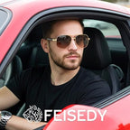 FEISEDY Metal Bifocal Reader Sunglasses for Men, Aviator Sun Readers with UV Protection, Anti Glare Reading Sunglasses B0335