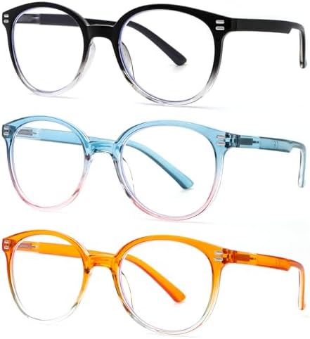 KoKoBin 3 Pack Retro Round Reading Glasses for Women Blue Light Blocking Eyeglasses