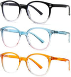 KoKoBin 3 Pack Retro Round Reading Glasses for Women Blue Light Blocking Eyeglasses