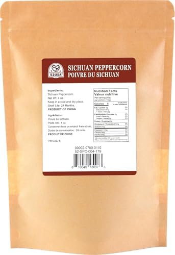 52USA Sichuan Peppercorns, Szechuan Peppercorns(4OZ), Authentic Szechuan Red Peppercorn, Less Seeds, Strong Flavor, Whole Sichuan Red Peppercorns, Tingly Numbness, Key for Mapo Tofu and Sichuan Dishes