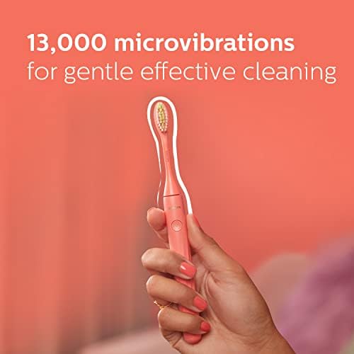 Philips One Electric Toothbrush by Sonicare HY1100/51 - Micro Vibrations, Soft bristles That Gently Polish and whiten teeths, 3 Month Battery Life, 2 Minute Timer and Quadpacer Red