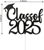 Class of 2025 Cake Topper - Grad 2025 Cake Decorations, Congrats Grad 2025 Decorations, Congratulations Cake Decor, High School College Graduation Decorations Black Glitter