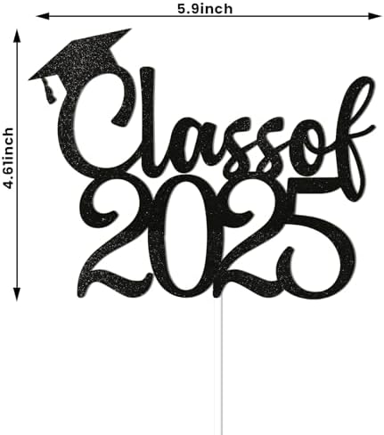 Class of 2025 Cake Topper - Grad 2025 Cake Decorations, Congrats Grad 2025 Decorations, Congratulations Cake Decor, High School College Graduation Decorations Black Glitter