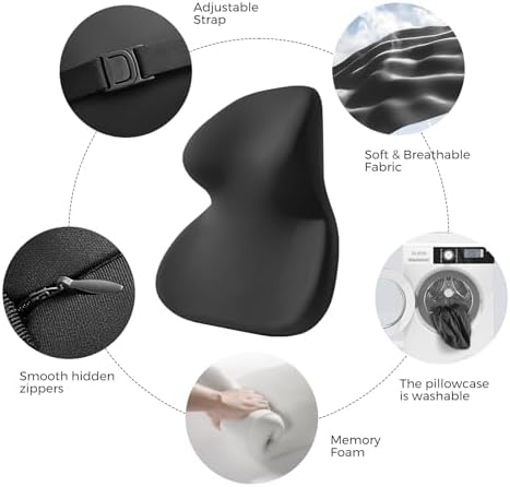 BEBAS Car Headrest Pillow, Ergonomic Neck Pillow with Memory Foam, Enlarged Surface for Head Neck Shoulder Support, Breathable Removeable Car Seat Pillow for Pain Relief(Black, 1 Pack)