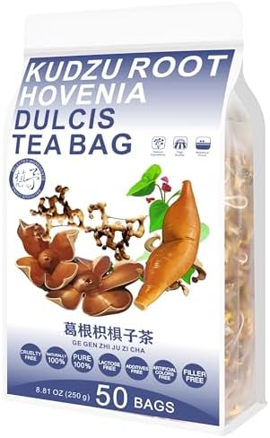 Plant Gift 50 Cups Kudzu Root Hovenia Dulcis Tea Bag (葛根枳椇子 GE GEN ZHI JU ZI CHA) 8.81oz (5g*500bags/250g) Pueraria Lobata, Licorice, Tangerine Peel, Chrysanthemum Natural Mixed Herbal Combination