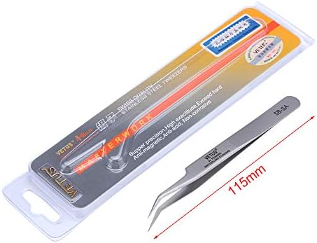 Vetus Tweezer Stainless Steel Non-magnetic Curved Pointed Tip Precision Eyelash Eyebrow Extensions Lashing Tool (5b-sa)