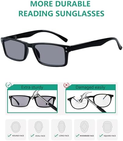 Eyekepper Spring Hinge 5-pack Retro Style Reading Glasses Sunshine Readers Grey Lens