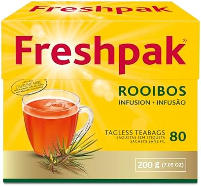 Freshpak® Rooibos Tea | 80 Tagless Teabags | Packed at source in South Africa | Natural Premium Rooibos | Naturally Caffeine Free | Keto Friendly | Non GMO |