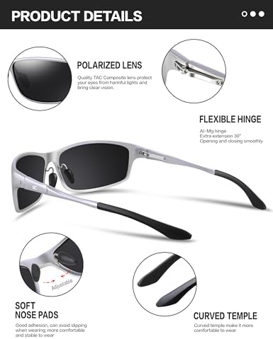 BIRCEN Polarized Mens Sunglasses: UV Protection Sports Shades for Men Women Sport Driving with Al-Mg Frame
