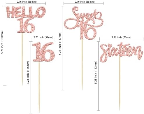 Gyufise 24 Pack 16th Birthday Cupcake Toppers Sweet 16 Cake Toppers Hello 16 Sixteen Cupcake Picks for 16th Birthday Cake Decorations Supplies Rose Gold