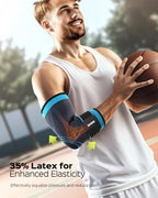 Rakiie Elbow Compression Sleeve 2 Pack, Elbow Brace for Tendonitis and Tennis Elbow, Pain Relief Elbow Brace for Men & Women, Elbow Sleeve Reduce Joint Pain for Tennis, Golfer, Workouts, Blue (M)