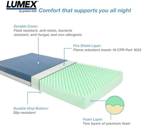 Lumex Select Hospital Bed Mattress, Multi-Layer Medical Foam, Fluid-Resistant, Twin XL, 35x80"