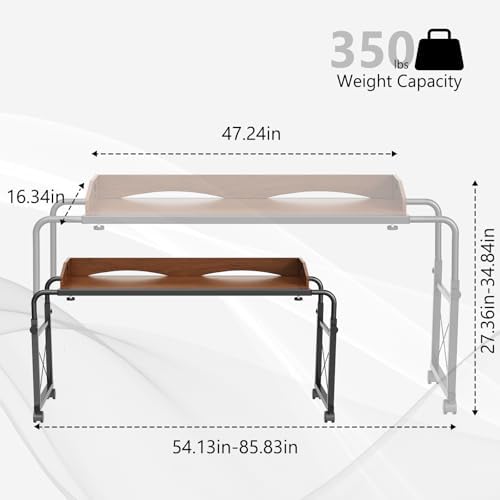 BYMECOST Laptop Desk for Bed, Adjustable Height & Length Laptop Bed Table,Overbed Table with Wheels for Queen Size Beds,Rolling Standing Desk,Over Bed Table for Working Reading Eating