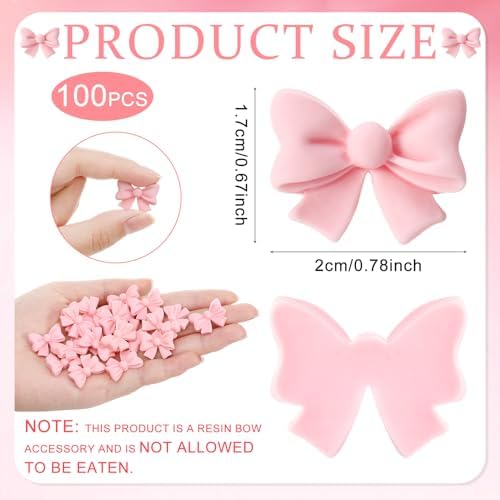 100 Pcs Pink Bowknot Cupcake Toppers Glitter Pink Bow Cake Picks Bridal Engagement Wedding Princess Cupcake Toppers for Birthday Party