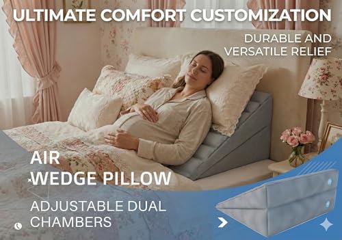 Boyd Sleep Inflatable Air Wedge Pillow, Adjustable Dual-Chamber Incline with Electric Pump, Auto Seal Valves & Ever Firm Fabric, for Acid Reflux, Snoring, GERD, Pregnancy, Back Support, 24" x 22"