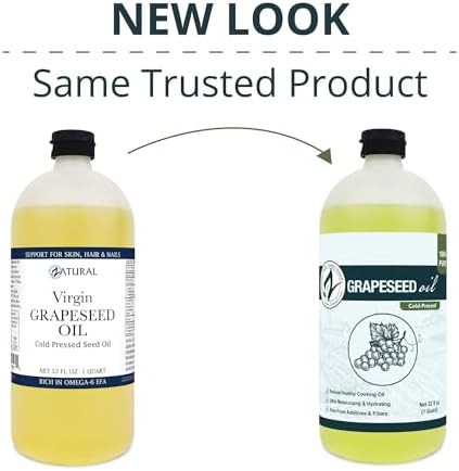 Zatural 100% Pure Cold Pressed Grapeseed Oil – Naturally Grown Virgin, High Smoke Point 450°F+, Non-GMO, Perfect for Cooking Frying Baking, Dressings Marinades & Skincare Hair (32 Fl oz)