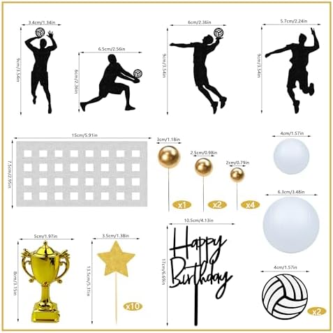 28PCS Volleyball Cake Decorations Volleyball Cake Topper Sports Ball Cake Toppers Baby Shower Birthday Party Supplies