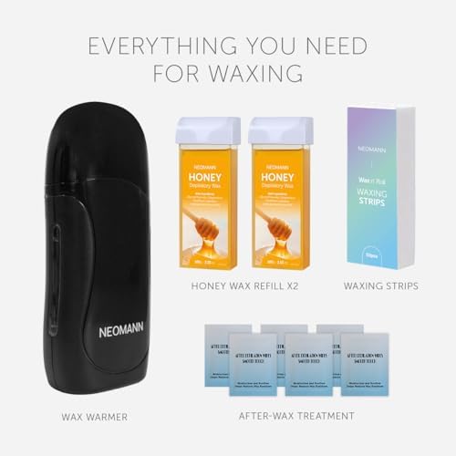 Roll on Wax Kit for Hair Removal with 2x Honey Cartridges Black | 50 Strips roller for Hair Removal-Pink with 6 Post-Wax Treatments