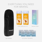Roll on Wax Kit for Hair Removal with 2x Honey Cartridges Black | 50 Strips roller for Hair Removal-Pink with 6 Post-Wax Treatments