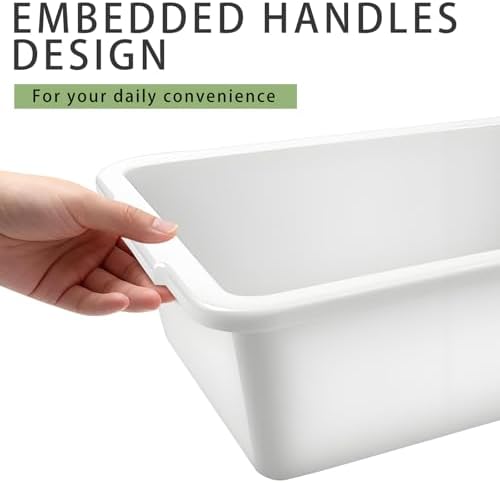 2 Pack Plastic Dish Pans, 12 Quarts White Rectangle Dishpan Basins, Large Capacity Wash Basin Tub with Handles for Kitchen Sink, Bathroom Washing, Soaking and Storage Supplies