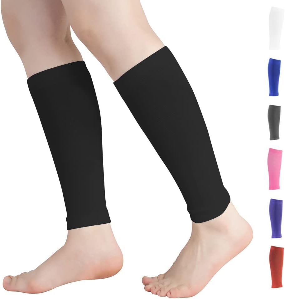 Calf Compression Sleeves for Men & Women (20-30mmhg) - Leg Compression Sleeve for Running, Cycling, Shin Splints Support, Relieve Legs Pain, Travel (One Pair)(Black,X-Large)