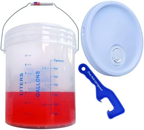 2 Gallon Measuring Graduated Mixing Bucket Pail with Spout Lid & Handle Food Grade Thickened HDPE Leak Proof Heavy Duty Storage Container FDA Compliant Premium Quality Buckets (2 Gallons)