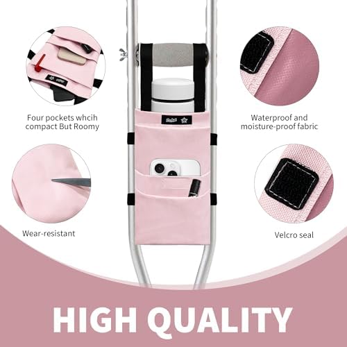SPRING SEAON Crutches Padding & Crutch Bag (5 PCS) - Crutch Pads for Armpits and Hand Grips Water-Resistant Pouch for Crutches Crutch Cushions Crutches Accessories for Kids, Men, Women Pink