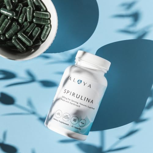 Alaya Naturals Pure Spirulina Capsules – Hawaiian-Grown Blue Green Algae Superfood, Non-GMO, Vegan – 500mg, 90 Capsules
