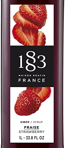 1883 Strawberry Syrup for Drinks, Made in France, 1 Liter Glass Bottle