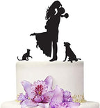Wedding Cake Toppers Bride and Groom With Dog And Cat Animal Black Silhouette Wedding Party Engagement Decoration Love